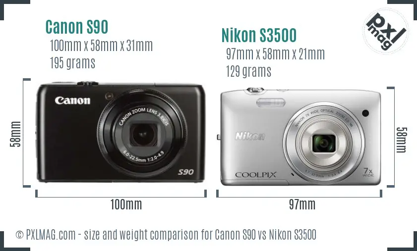 Canon S90 vs Nikon S3500 size comparison