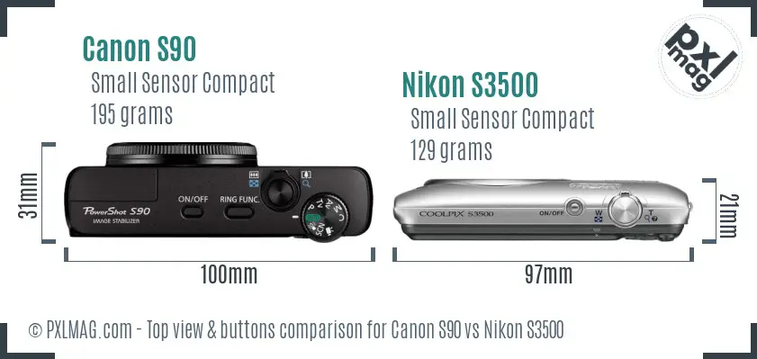 Canon S90 vs Nikon S3500 top view buttons comparison