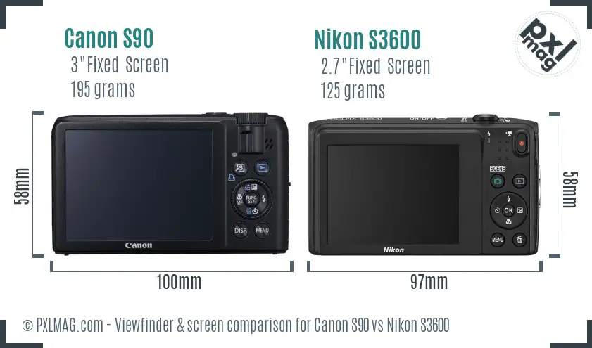 Canon S90 vs Nikon S3600 Screen and Viewfinder comparison Canon S90 vs Nikon S3600 Screen and Viewfinder comparison