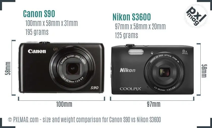 Canon S90 vs Nikon S3600 size comparison Canon S90 vs Nikon S3600 size comparison