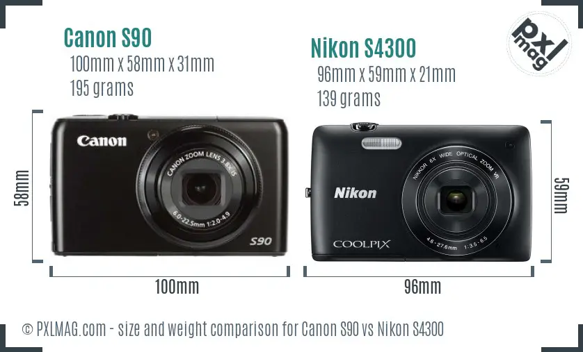 Canon S90 vs Nikon S4300 size comparison