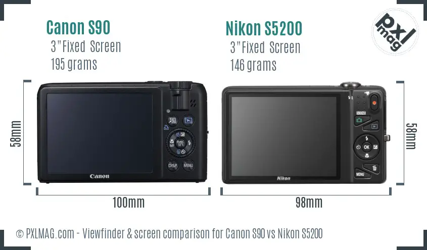 Canon S90 vs Nikon S5200 Screen and Viewfinder comparison