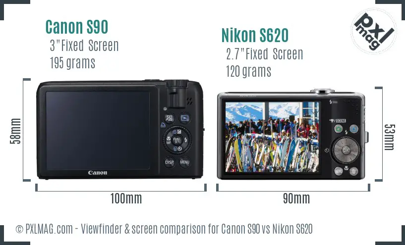 Canon S90 vs Nikon S620 Screen and Viewfinder comparison Canon S90 vs Nikon S620 Screen and Viewfinder comparison