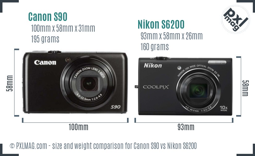 Canon S90 vs Nikon S6200 size comparison Canon S90 vs Nikon S6200 size comparison