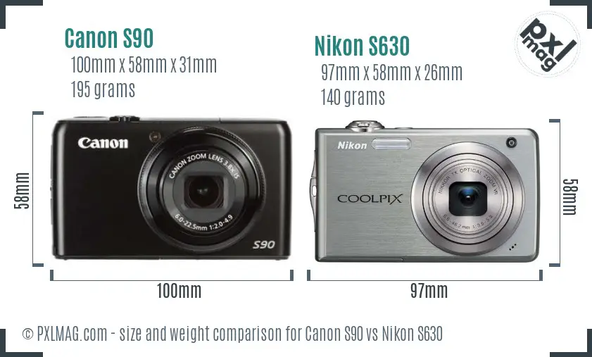 Canon S90 vs Nikon S630 size comparison Canon S90 vs Nikon S630 size comparison