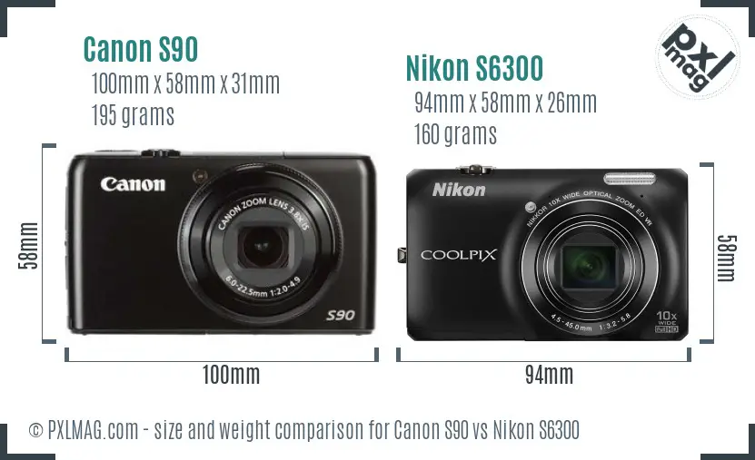 Canon S90 vs Nikon S6300 size comparison