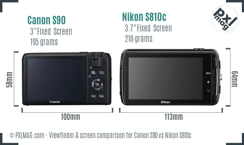 Canon S90 vs Nikon S810c Screen and Viewfinder comparison
