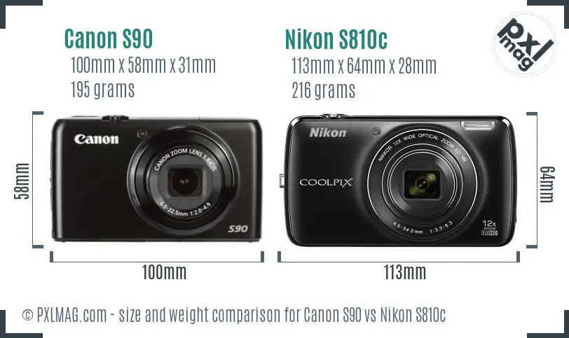 Canon S90 vs Nikon S810c size comparison