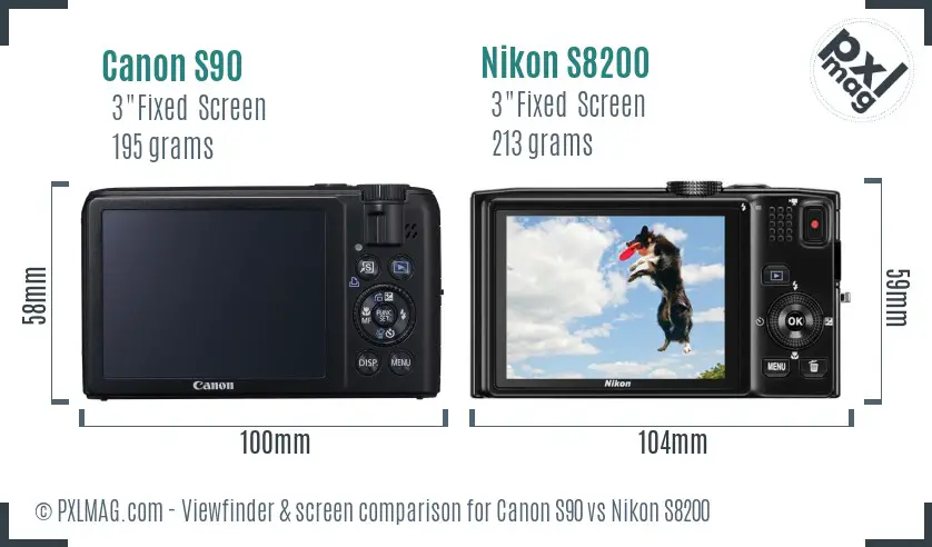 Canon S90 vs Nikon S8200 Screen and Viewfinder comparison