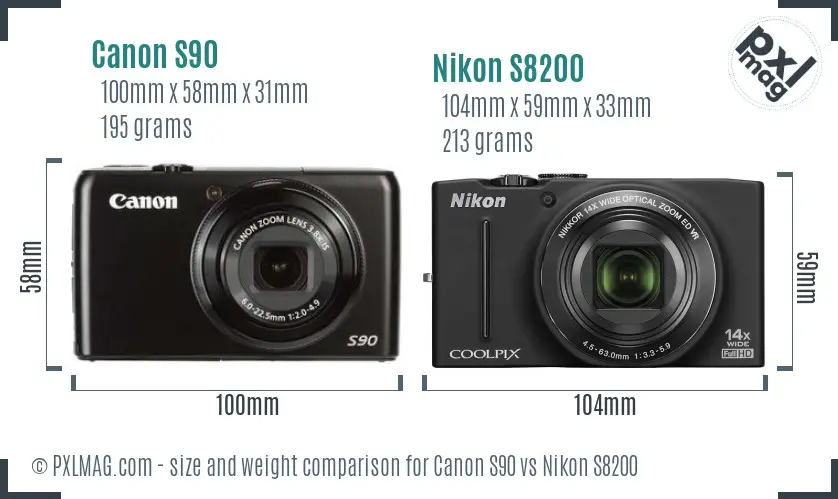 Canon S90 vs Nikon S8200 size comparison