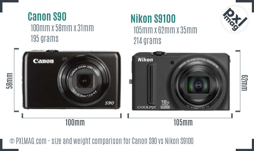 Canon S90 vs Nikon S9100 size comparison