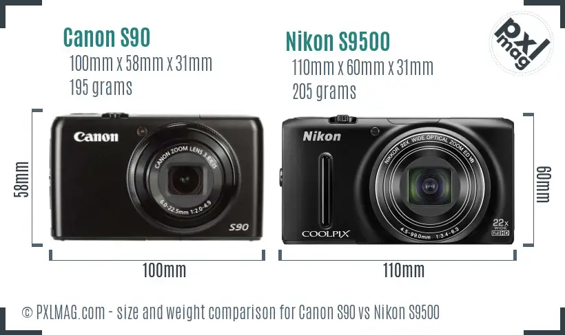 Canon S90 vs Nikon S9500 size comparison