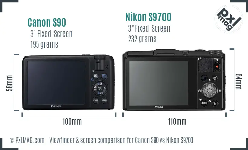 Canon S90 vs Nikon S9700 Screen and Viewfinder comparison