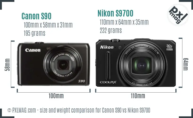 Canon S90 vs Nikon S9700 size comparison