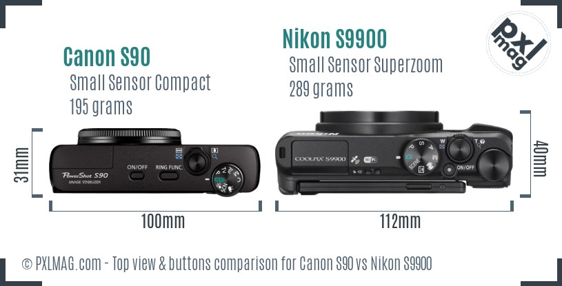 Canon S90 vs Nikon S9900 top view buttons comparison