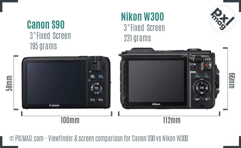Canon S90 vs Nikon W300 Screen and Viewfinder comparison