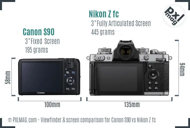Canon S90 vs Nikon Z fc Screen and Viewfinder comparison