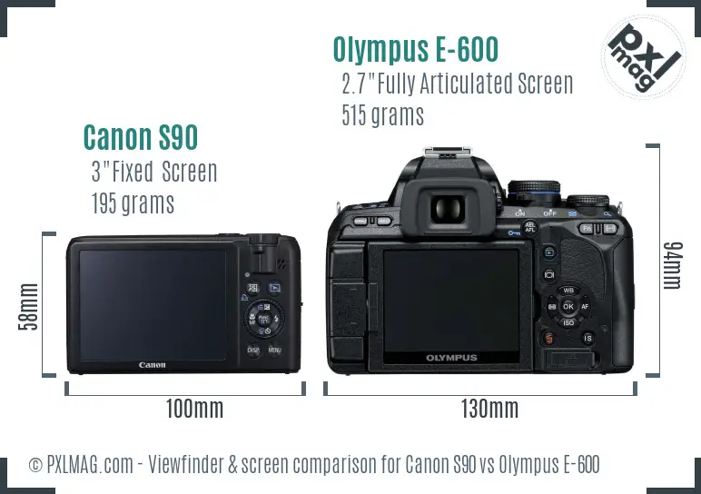 Canon S90 vs Olympus E-600 Screen and Viewfinder comparison