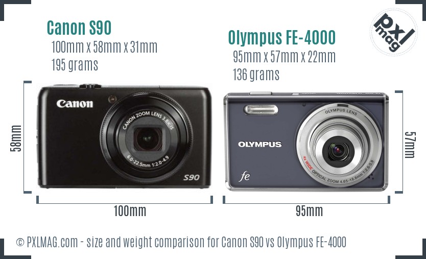 Canon S90 vs Olympus FE-4000 size comparison