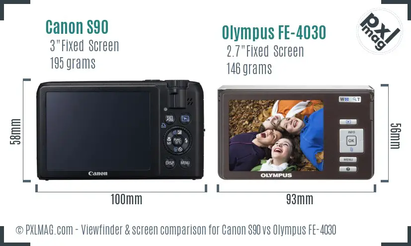 Canon S90 vs Olympus FE-4030 Screen and Viewfinder comparison