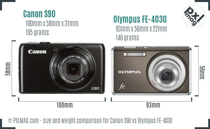 Canon S90 vs Olympus FE-4030 size comparison