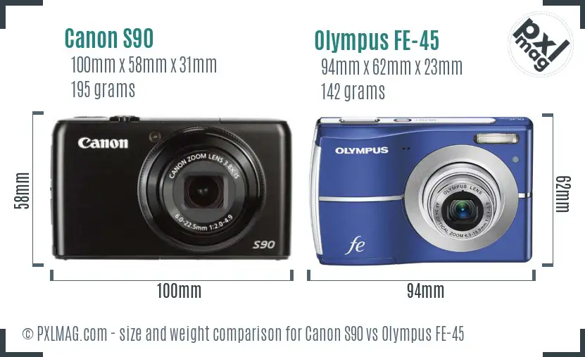 Canon S90 vs Olympus FE-45 size comparison Canon S90 vs Olympus FE-45 size comparison