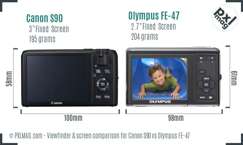 Canon S90 vs Olympus FE-47 Screen and Viewfinder comparison