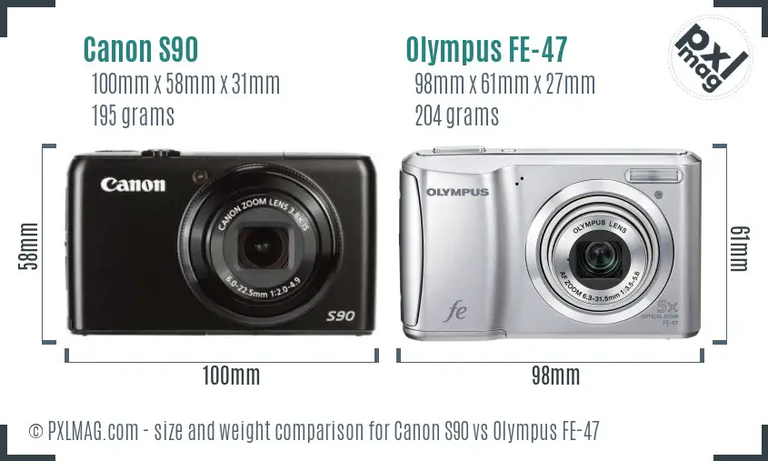 Canon S90 vs Olympus FE-47 size comparison