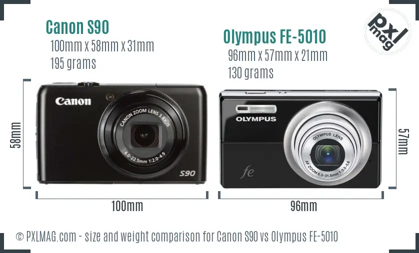 Canon S90 vs Olympus FE-5010 size comparison