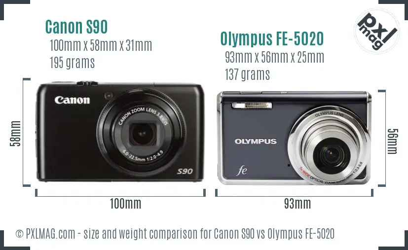 Canon S90 vs Olympus FE-5020 size comparison Canon S90 vs Olympus FE-5020 size comparison