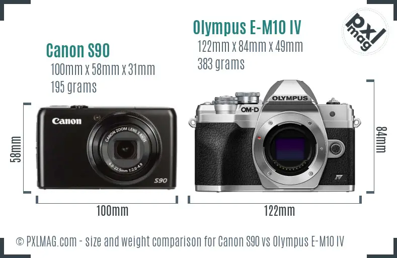 Canon S90 vs Olympus E-M10 IV size comparison