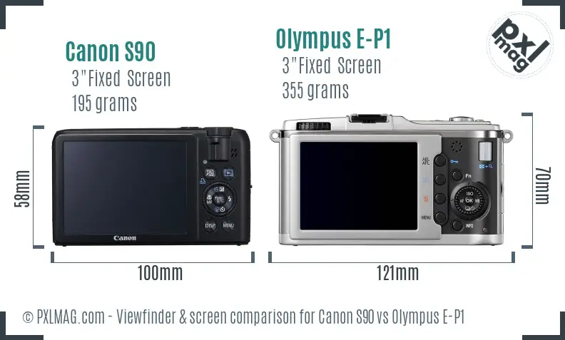 Canon S90 vs Olympus E-P1 Screen and Viewfinder comparison