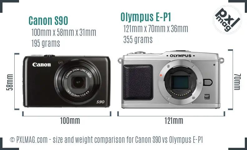 Canon S90 vs Olympus E-P1 size comparison