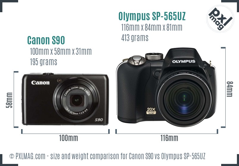 Canon S90 vs Olympus SP-565UZ size comparison