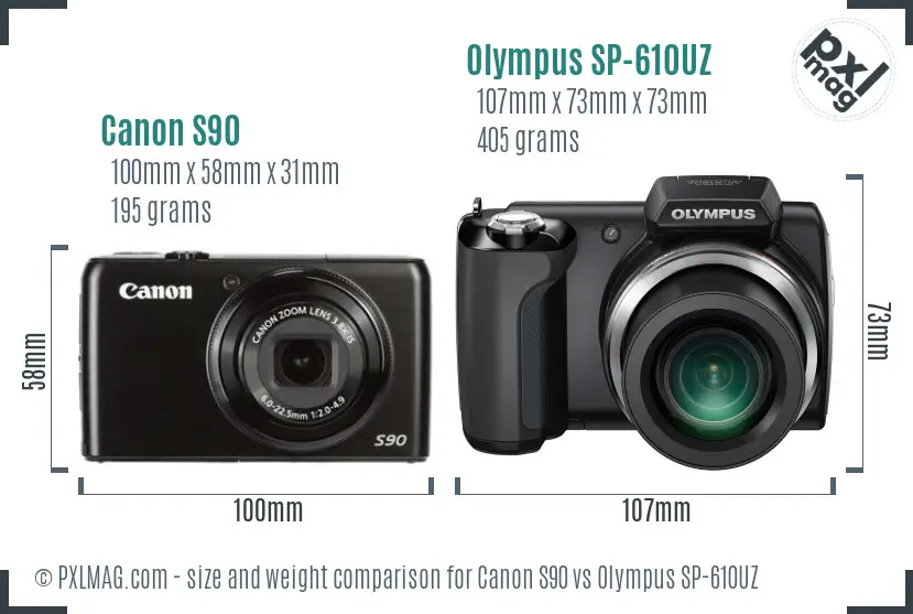 Canon S90 vs Olympus SP-610UZ size comparison