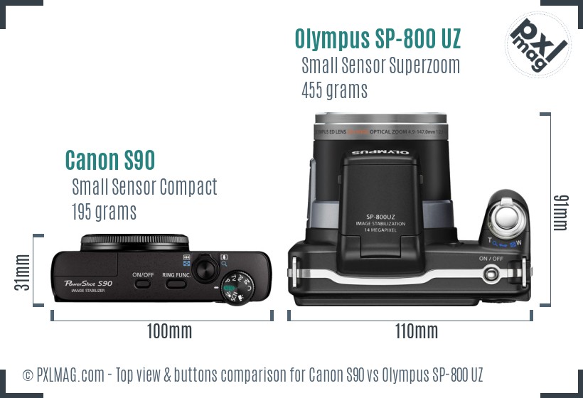 Canon S90 vs Olympus SP-800 UZ top view buttons comparison