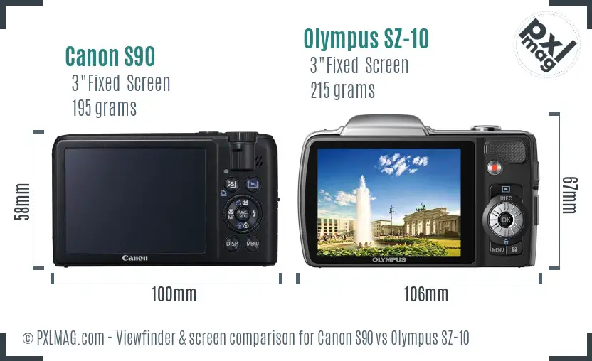 Canon S90 vs Olympus SZ-10 Screen and Viewfinder comparison