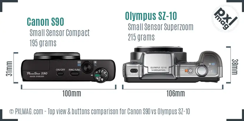 Canon S90 vs Olympus SZ-10 top view buttons comparison