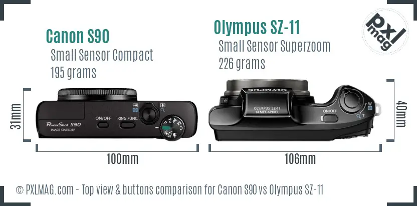 Canon S90 vs Olympus SZ-11 top view buttons comparison