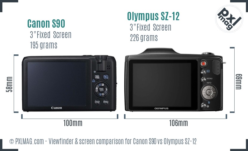 Canon S90 vs Olympus SZ-12 Screen and Viewfinder comparison