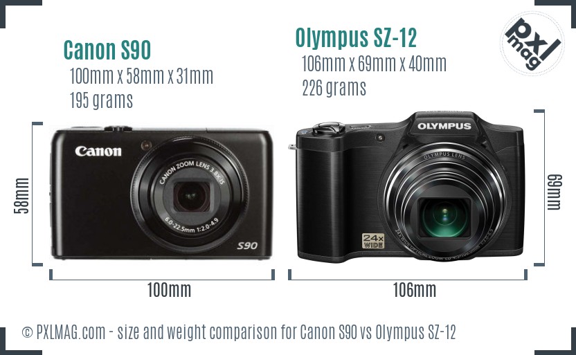 Canon S90 vs Olympus SZ-12 size comparison