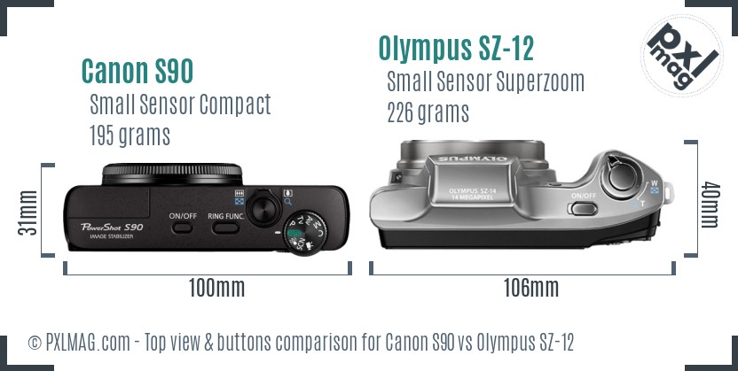 Canon S90 vs Olympus SZ-12 top view buttons comparison