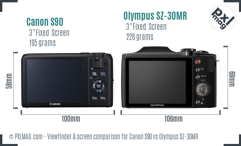 Canon S90 vs Olympus SZ-30MR Screen and Viewfinder comparison