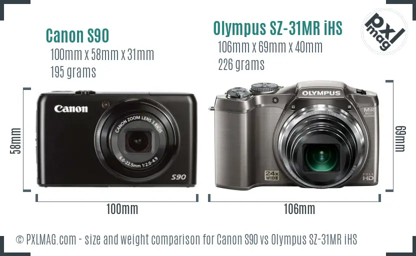 Canon S90 vs Olympus SZ-31MR iHS size comparison Canon S90 vs Olympus SZ-31MR iHS size comparison