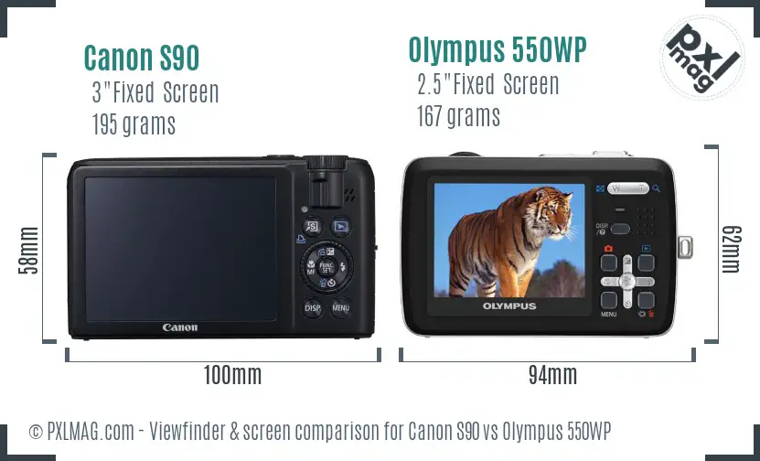 Canon S90 vs Olympus 550WP Screen and Viewfinder comparison