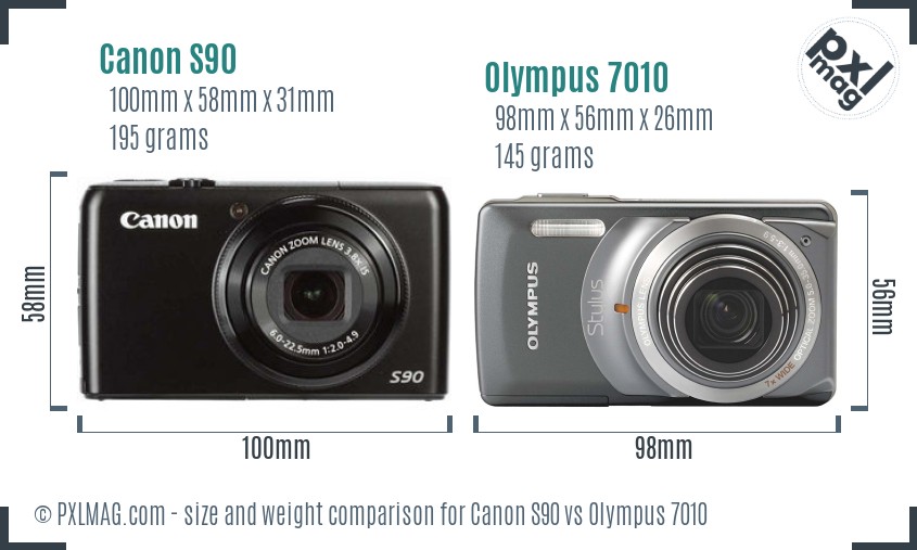 Canon S90 vs Olympus 7010 size comparison