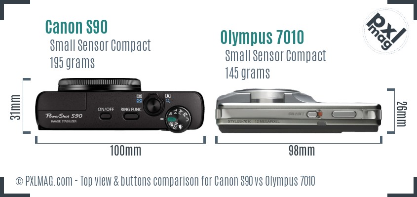 Canon S90 vs Olympus 7010 top view buttons comparison