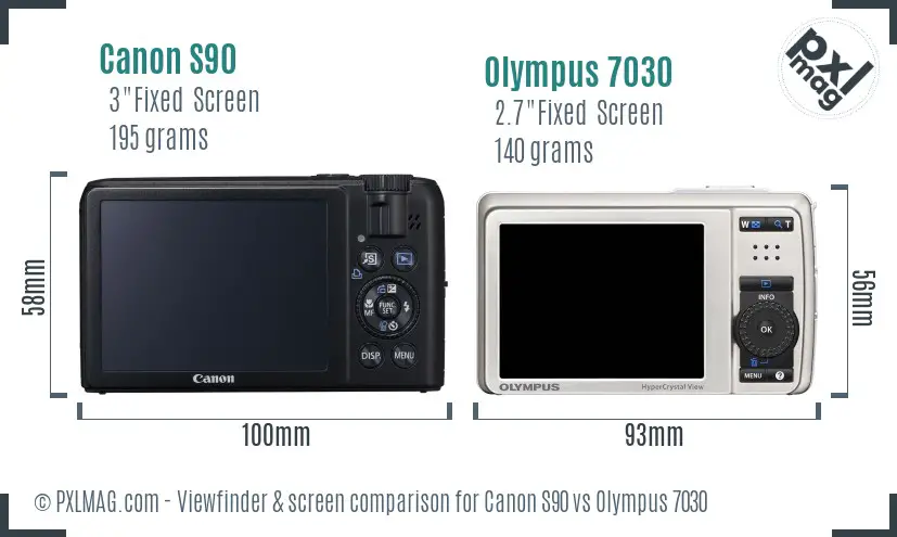 Canon S90 vs Olympus 7030 Screen and Viewfinder comparison