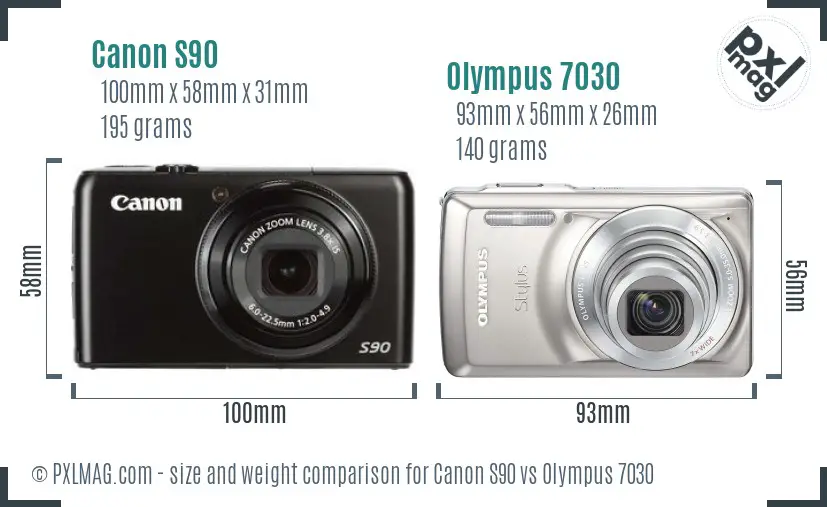 Canon S90 vs Olympus 7030 size comparison