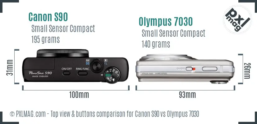 Canon S90 vs Olympus 7030 top view buttons comparison